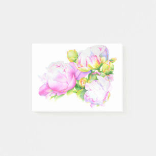 Post-it® Peonis, rose, blanc, aquarelle peinture florale