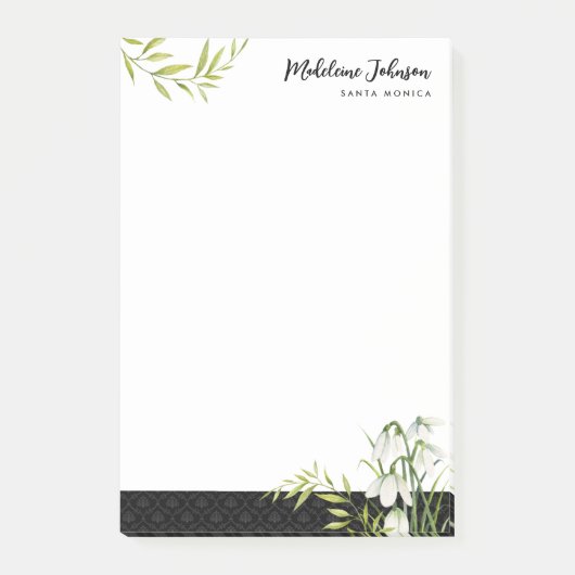 Post-it® Perles Élégantes Galanthus Laurier Noir Damassé (Devant)