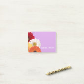 Post-it® Personalisé violet avec fleurs marguerites (Sur un bureau)