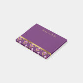 Post-it® Personalisé violet floral et Motif or (Incliné)