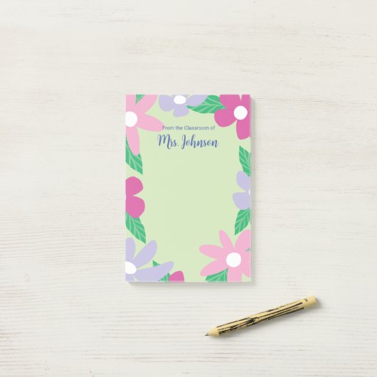 Post-it® Personalized Floral Teacher (Sur un bureau)