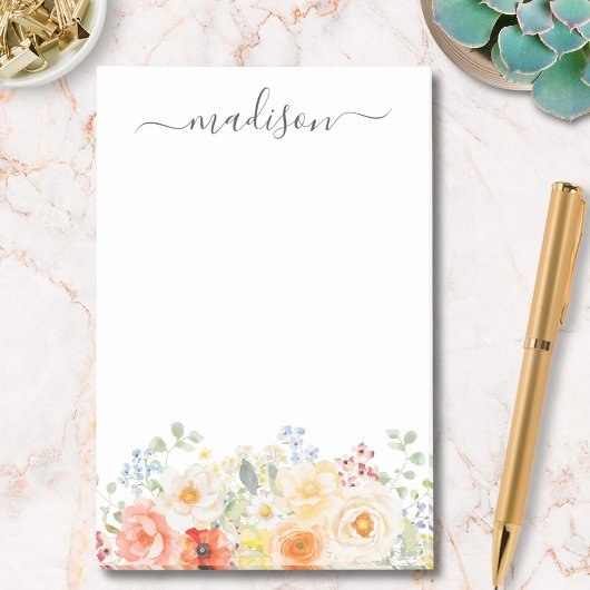Post-it® Personalized Name Monogram Watercolor Sunny Floral