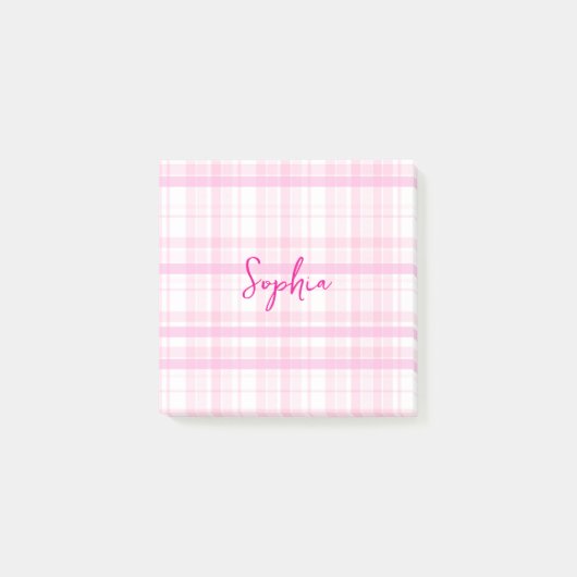 Post-it® Personalized Pink Plaid Notes with Name  (Devant)