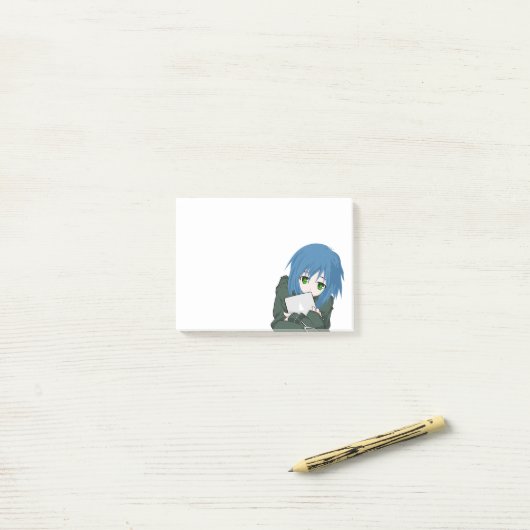 Post-it® Personnage d'Anime Coiffure bleue (Sur un bureau)
