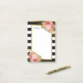 Post-it® Personnalisé noir blanc rayures rose or floral (Sur un bureau)