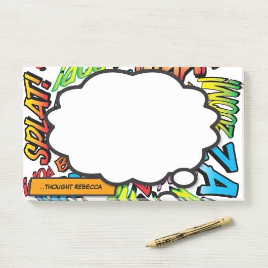 Post-it® Personnalisé Nom Think Bubble Fun Comic Book (Sur un bureau)
