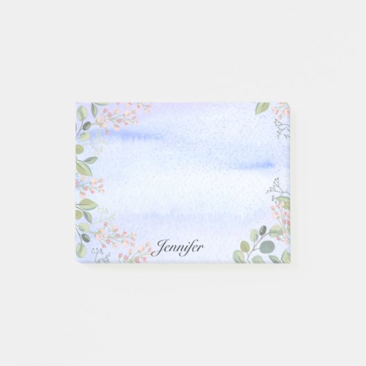 Post-it® Personnaliser Nom Aquarelle Bordure florale simple (Devant)