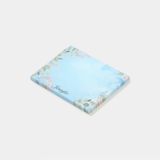 Post-it® Personnaliser Nom Blue Sky Simple Frontière Floral (Incliné)