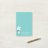 Post-it® Personnaliser Note Turquoise Mason Jar White Daisy (Sur un bureau)