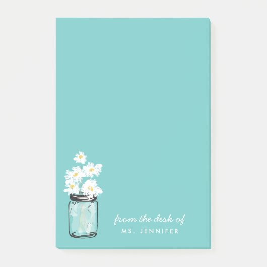 Post-it® Personnaliser Note Turquoise Mason Jar White Daisy (Devant)
