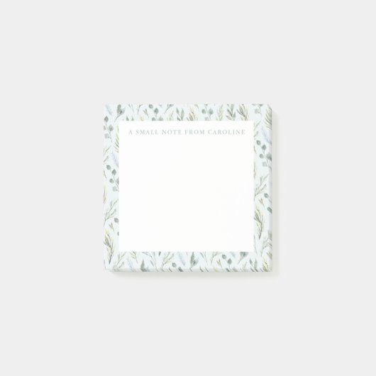 Post-it® Petit bloc-notes adhésif floral aquarelle vert ble (Devant)