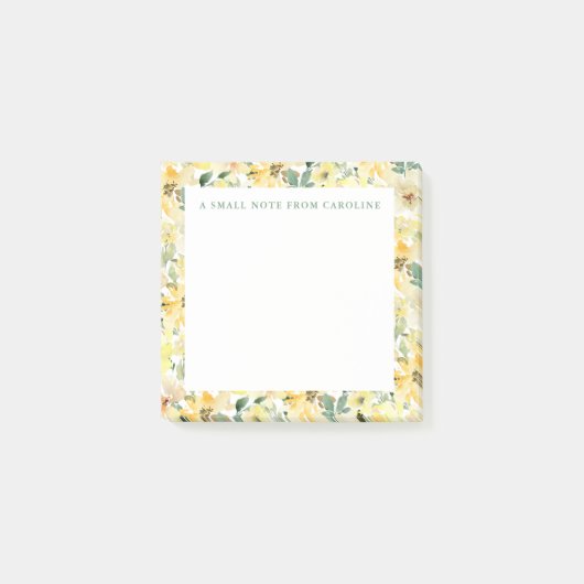 Post-it® Petit bloc-notes adhésif jaune floral aquarelle (Devant)