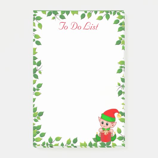 Post-it® Petit Elfe Mignon & Cadre de Feuille Verte (Devant)