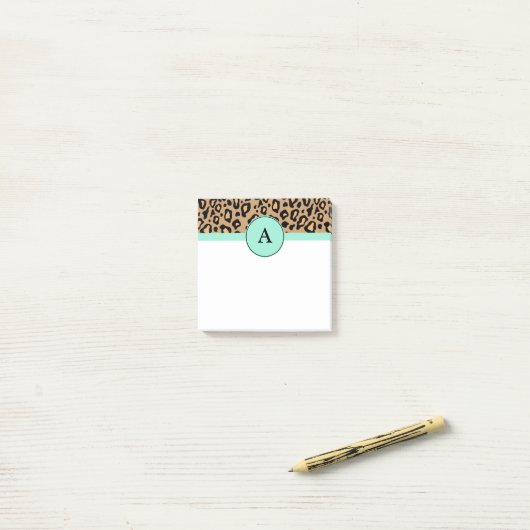 Post-it® Petit Leopard Turquoise Monogramme Post It Notes (Sur un bureau)