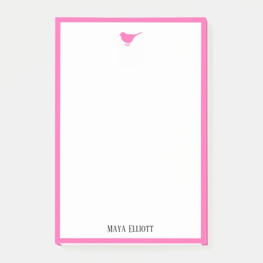 Post-it® Petit oiseau rose vif et bordure blanche (Devant)