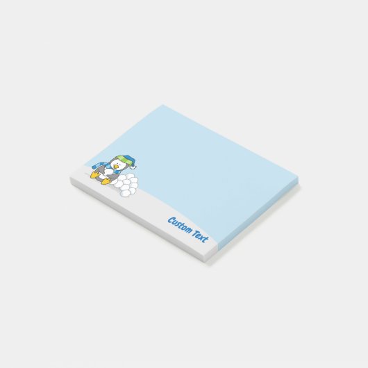 Post-it® Petit pingouin assis avec des boules de neige (Incliné)