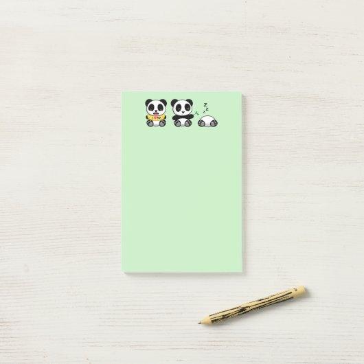 Post-it® Petites pandas mignonnes sur vert (Sur un bureau)