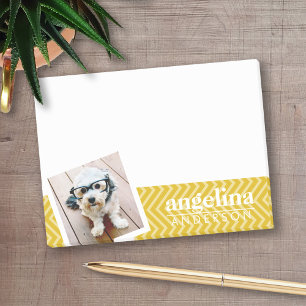 Post-it® Photo avec Gold Chevron Motif et Nom personnalisé