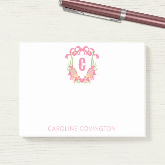 Post-it® Pickleball rose et vert Paddle Monogram Crest