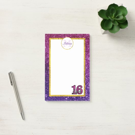 Post-it® Pierres à Parties scintillant rose et violet Monog (Bureau)