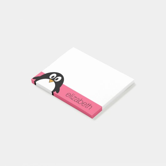 Post-it® Pingouin de dessin mignon Illustration rose chaud  (Incliné)
