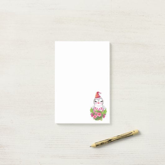 Post-it® Pingouin de Noël mignon à Santa Hat (Sur un bureau)