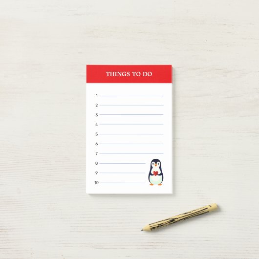 Post-it® Pingouin mignon et éléments modifiables à faire No (Sur un bureau)