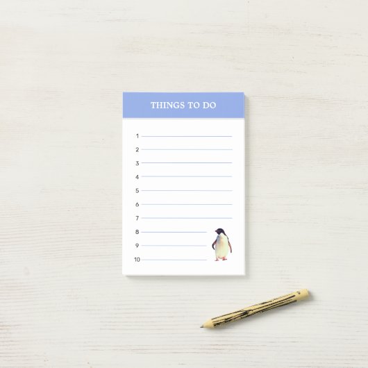 Post-it® Pingouin mignon et éléments modifiables à faire No (Sur un bureau)