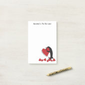 Post-it® Pingouin personnalisé et coeur rouge (Sur un bureau)