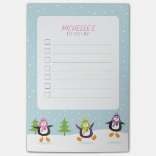 Post-it® Pingouins de saut mignons dans la liste des fêtes