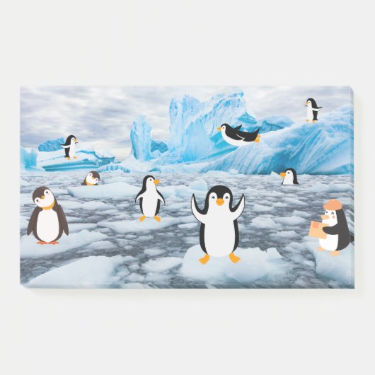 Post-it® pingouins mignons dans la glace de l'Antarctique (Devant)