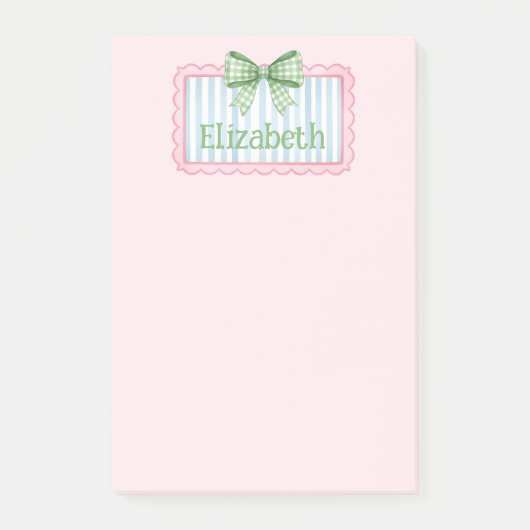Post-it® Pink and Blue Frame With Green Gingham Bow (Devant)