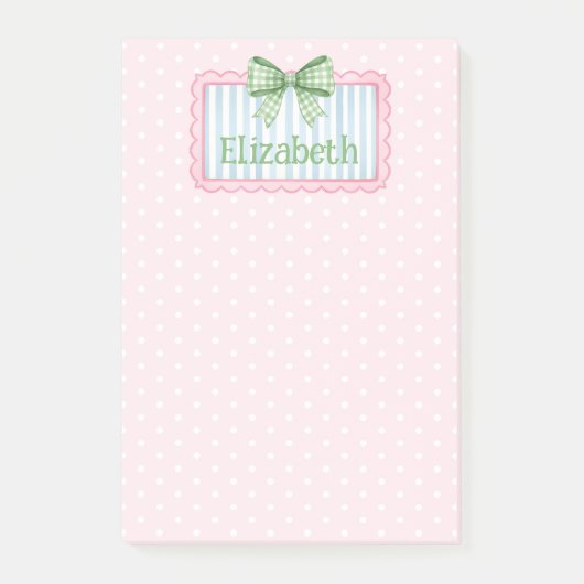 Post-it® Pink and Blue Frame With Green Gingham Bow (Devant)