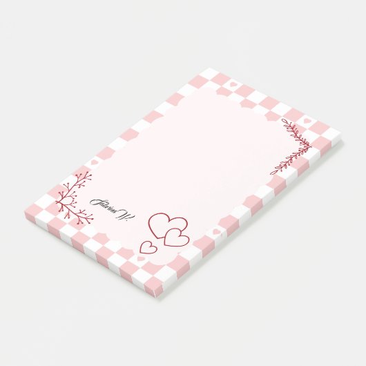 Post-it® Pink Checkered Pattern Background Post-It Notes (Incliné)