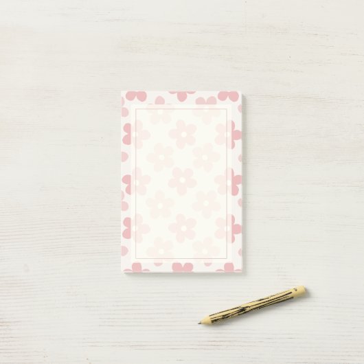 Post-it® Pink Cream Daisy Flowers Retro Pattern (Sur un bureau)