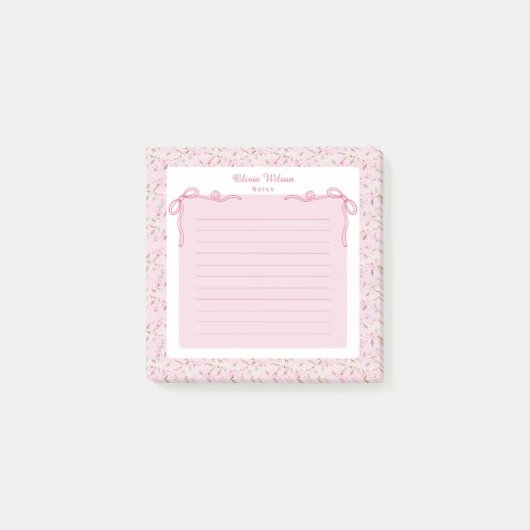 Post-it® Pink Floral Coquette Bow Custom Name (Devant)