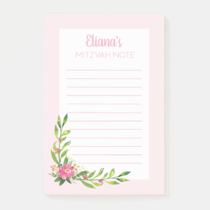 Post-it® Pink Floral Mitzvah Note : 4x6 Sticky Pad