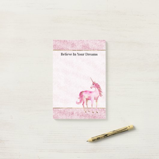Post-it® Pink Glitz Glitter Unicorn (Sur un bureau)