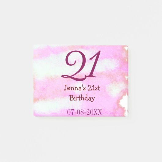 Post-it® Pink green pastel 21st birthday simple name date g (Devant)