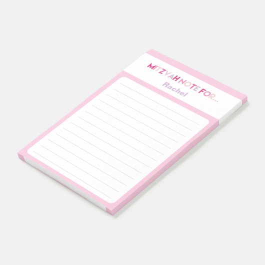 Post-it® Pink Mitzvah Note : 4 x 6 Sticky Pad (Incliné)