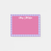 Post-it® Pink Purple Gingham Border Name In Cool Script (Devant)