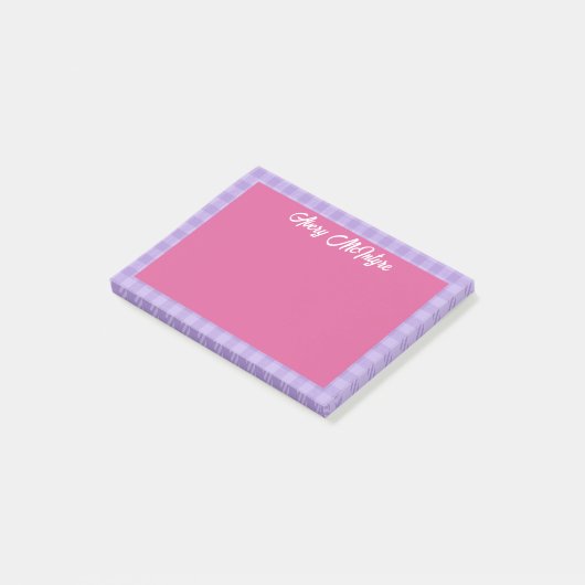 Post-it® Pink Purple Gingham Border Name In Cool Script (Incliné)