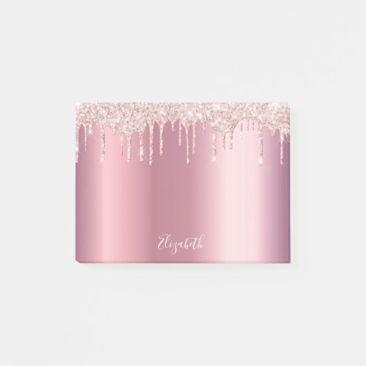 Post-it® Pink rose or métal glacier nom script (Devant)