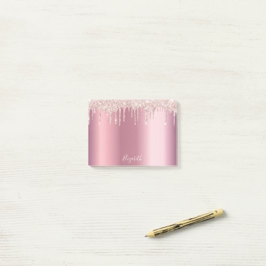 Post-it® Pink rose or métal glacier nom script (Sur un bureau)