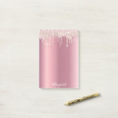 Post-it® Pink rose or métal glacier nom script (Sur un bureau)