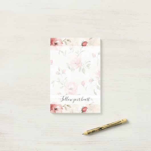 Post-it® Pink Roses Floral  (Sur un bureau)