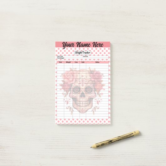 Post-it® Pink Sugar Skull Tracker (Sur un bureau)