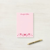 Post-it® Pink Valentine's Day Hearts & Custom Text (Sur un bureau)