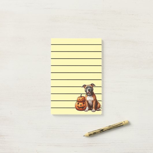 Post-it® Pitbull avec Citrouilles d'Halloween (Sur un bureau)