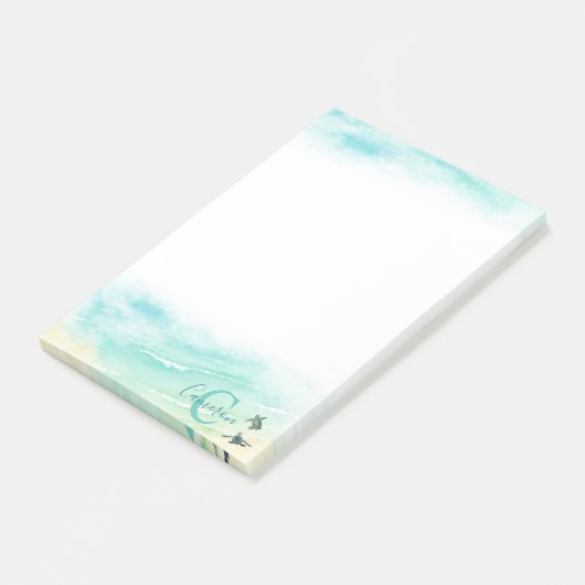 Post-it® Plage côtière Bébé Tortues de mer Nom Monogramme (Incliné)